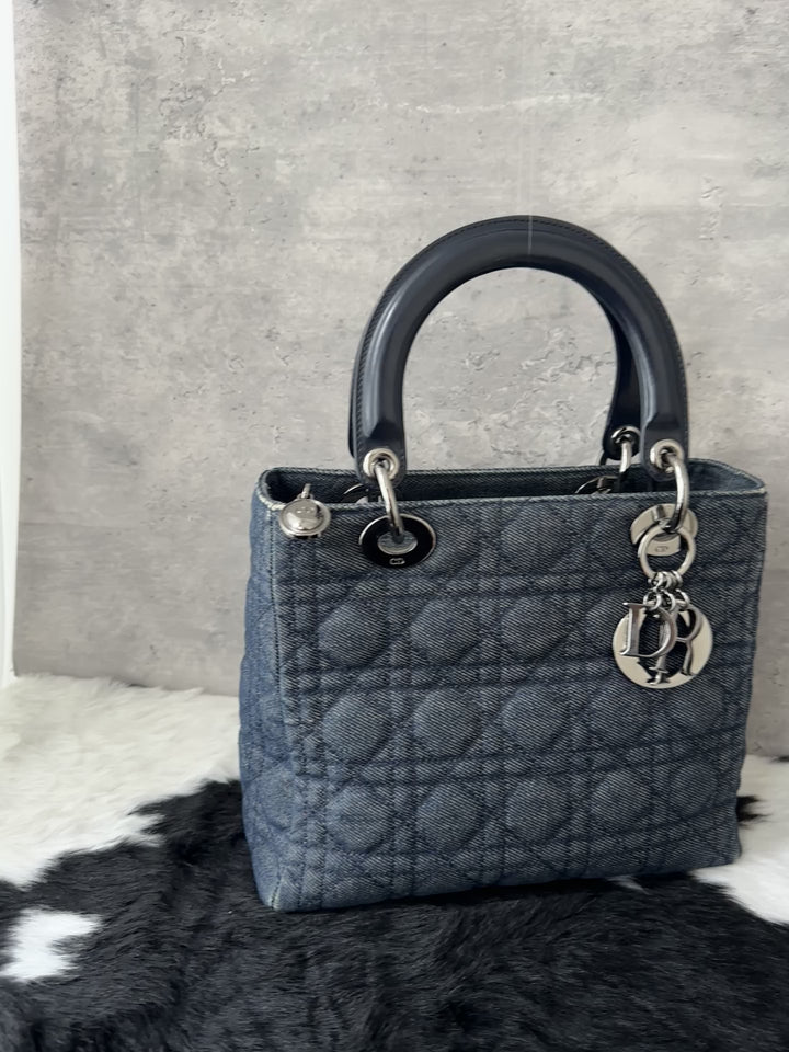 DIOR Lady Dior Denim Top Handle Bag 💙✨｜Rare Denim, Silver Hardware, Iconic Silhouette