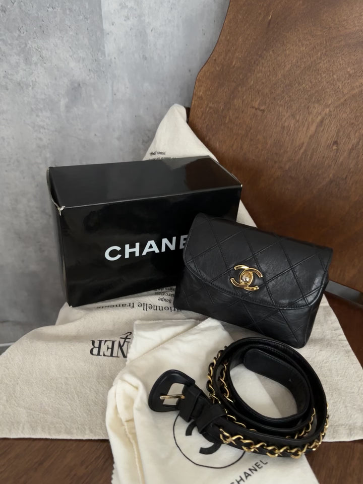 Chanel Black Caviar Leather Belt Bag with Chain – Gold Hardware