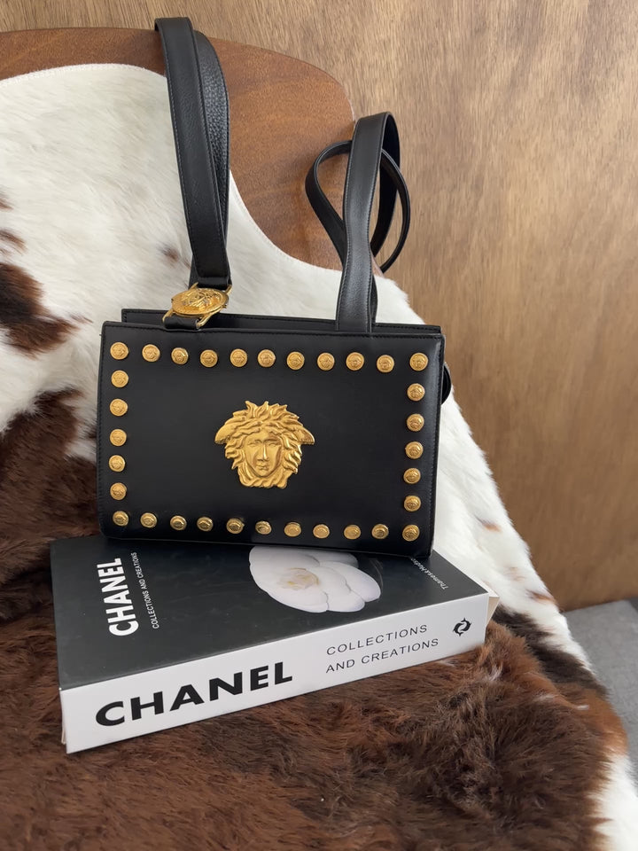 Versace Vintage Medusa Shoulder Bag 🖤✨｜Iconic Medusa Emblem × Gold Stud Detailing × Rare Collector’s Piece