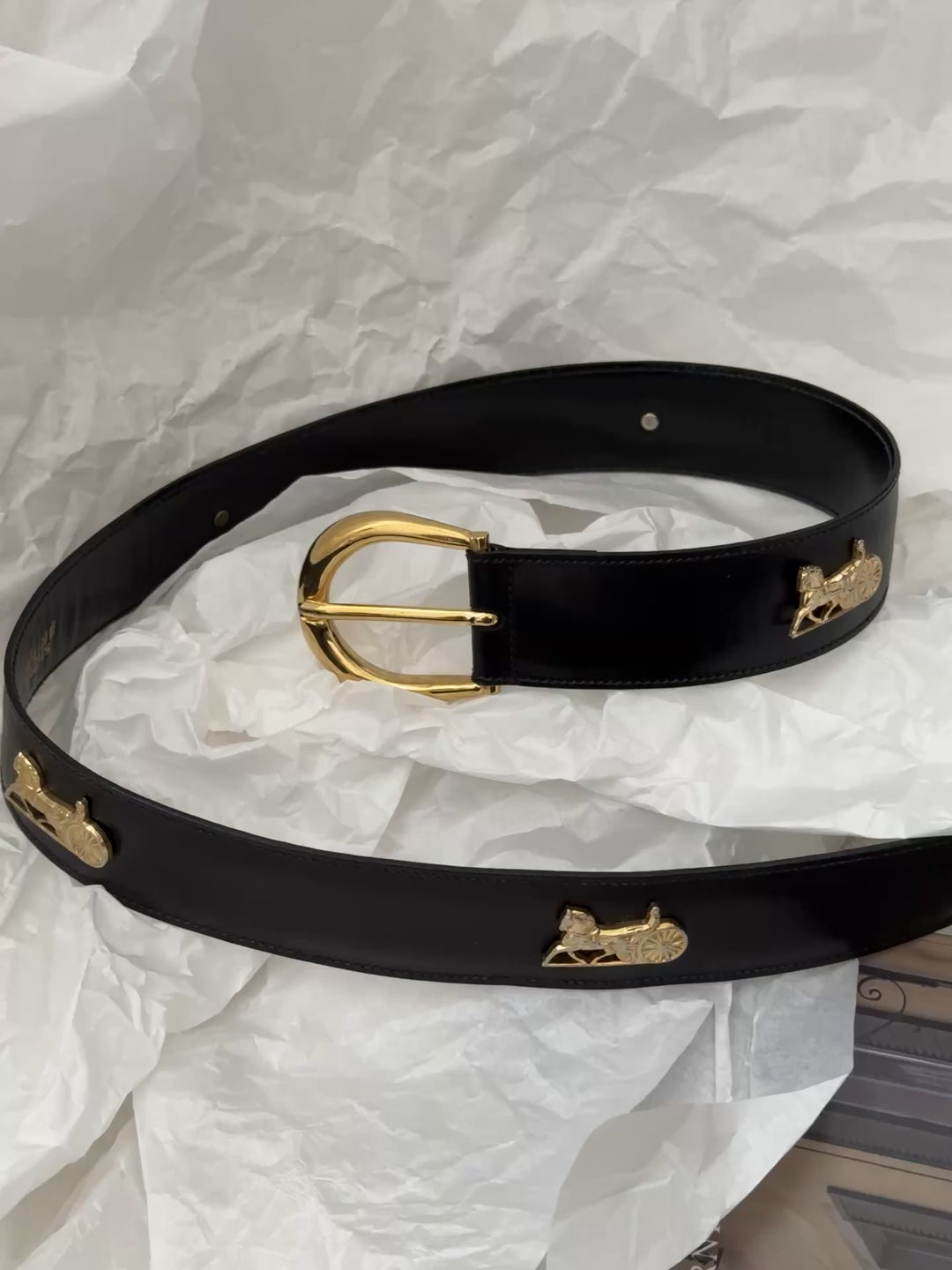 CELINE Carriage Motif Leather Belt 🖤✨ Rare 75cm