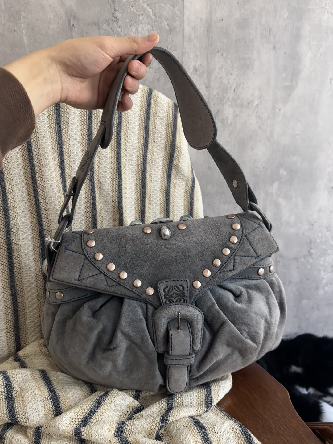 Loewe Elephant Grey Suede Cloud Bag