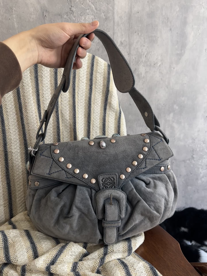 Loewe Elephant Grey Suede Cloud Bag