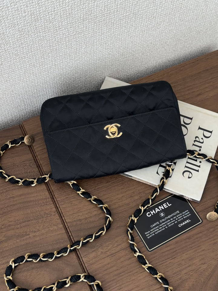 CHANEL Black Satin Mini Bag – Full Set with Card & Sticker 🖤✨