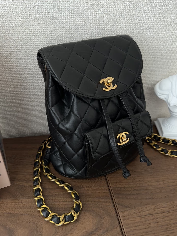 CHANEL Duma Backpack – Black Quilted Lambskin with Gold CC 🖤✨