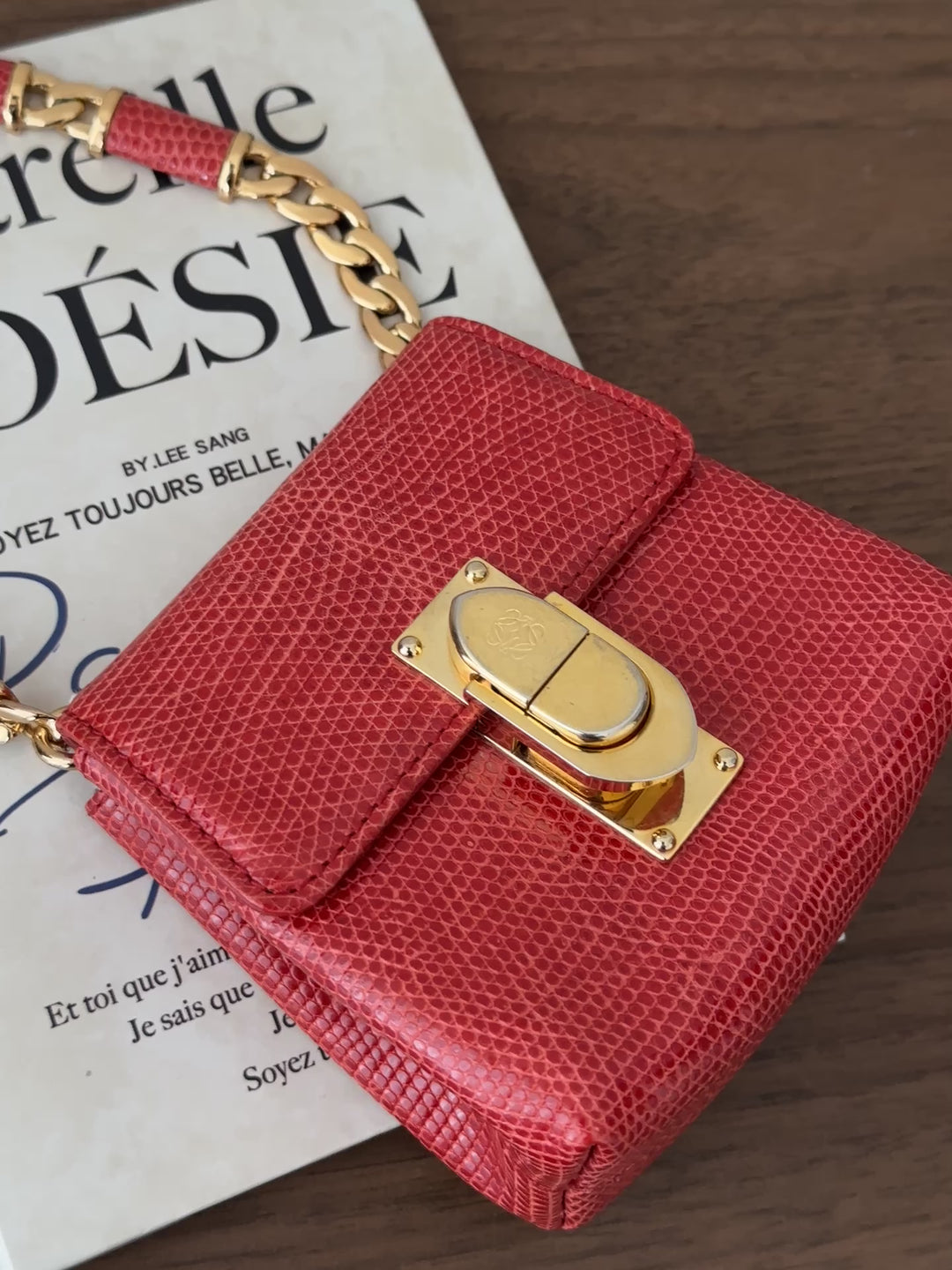 LOEWE Lizard Skin Mini Bag – Red with Gold Lock ❤️✨