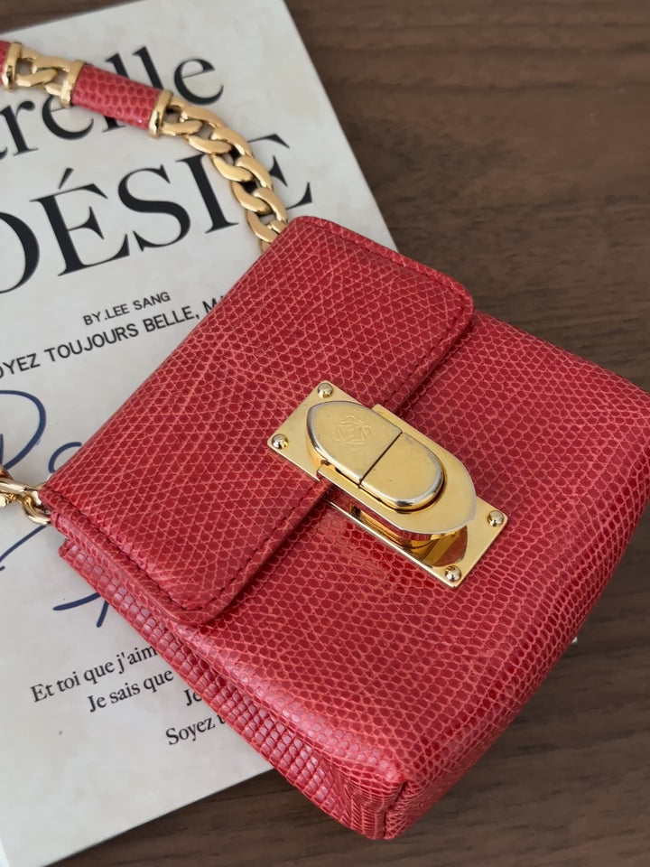 LOEWE Lizard Skin Mini Bag – Red with Gold Lock ❤️✨