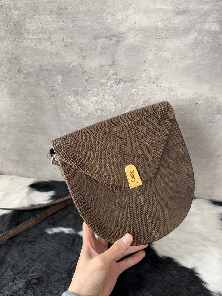 Yves Saint Laurent Lizard Leather Crossbody Bag 🤎🍫｜Rare Exotic Leather, Chocolate Brown, Vintage Treasure