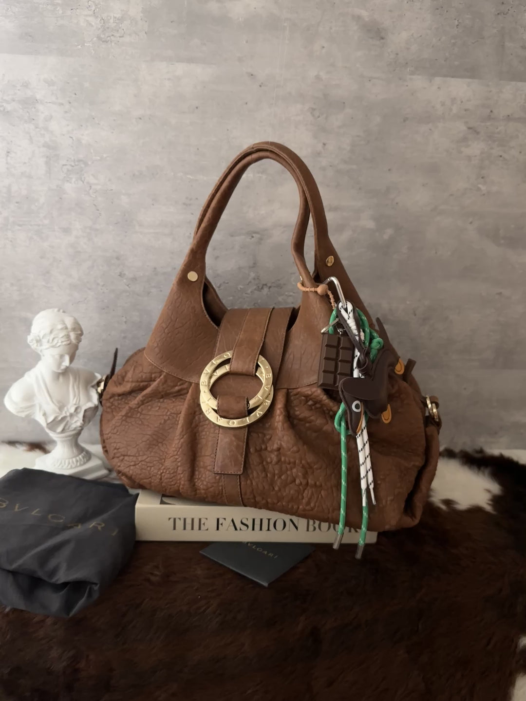 BVLGARI Double Ring Hobo 🤎✨｜Brown Leather・Gold Hardware・Vintage Slouchy Bag