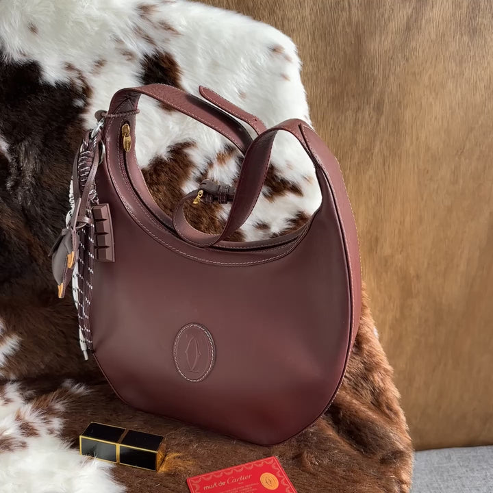 Cartier Must Line Hobo Shoulder Bag ❤️｜Iconic Must Line × Elegant Bordeaux Leather × Timeless Parisian Style