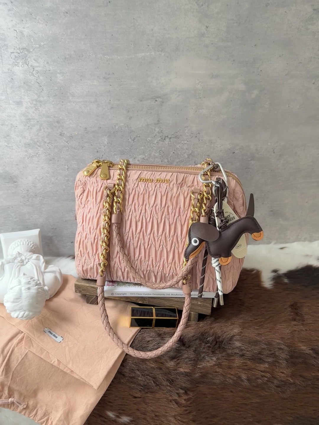 MIU MIU Matelassé Nylon Boston Bag 💖｜Blush Pink Finish｜Chain-and-Braided Handles｜Lightweight Design