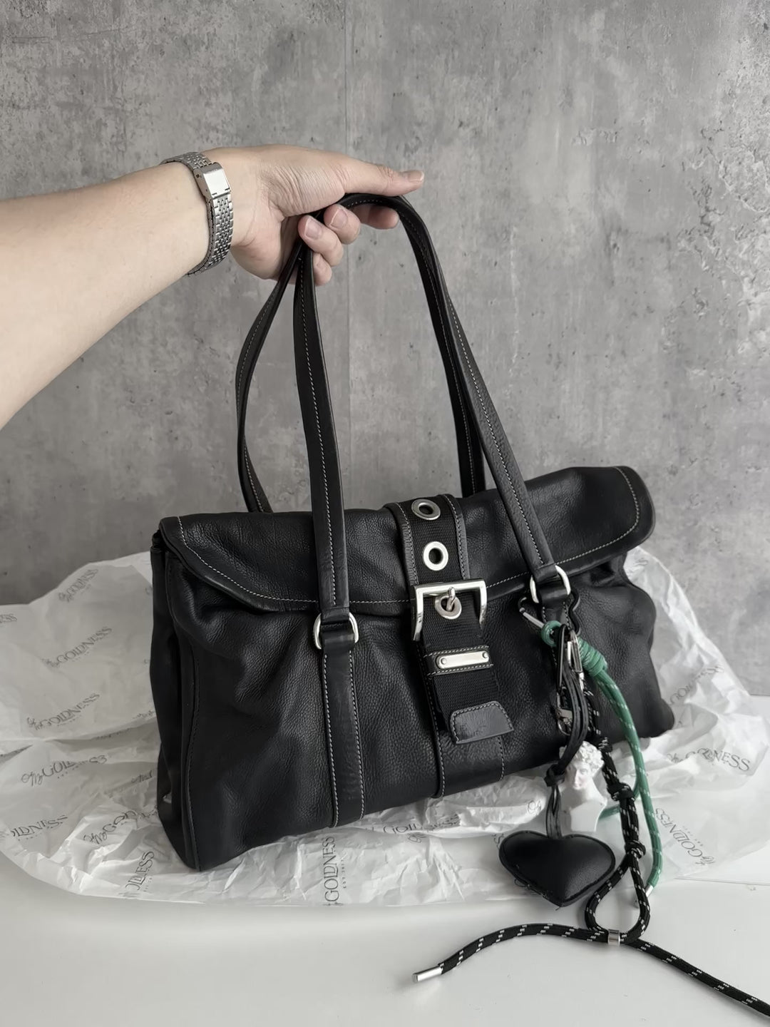 PRADA Black Gemstone Tote – Allover Sparkle × Glazed Leather Handles 🖤 A4-Friendly & Boldly Elegant