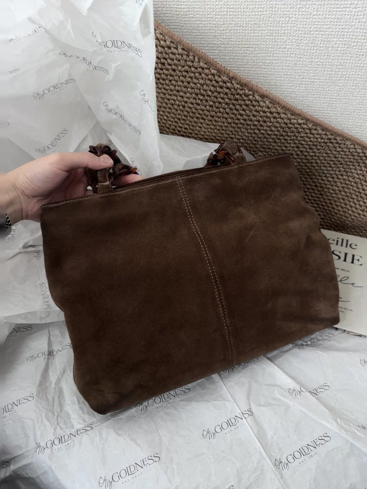 Chanel Suede “Teddy Bear” Tote — Brown with Tortoiseshell Chain Handles 🧸🤎 Vintage Atmosphere & Cozy Luxe