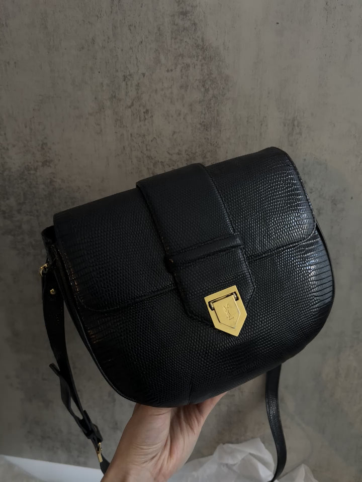 Yves Saint Laurent Vintage Lizard-Embossed Crossbody 🖤 | Quiet Power, Refined Edge