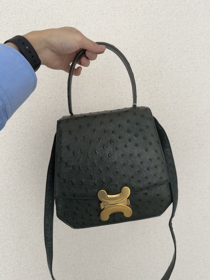 CELINE Rare Vintage Triomphe Ostrich Leather “Bone” Bag 🤎🦤 With Original Strap | Collector’s Piece