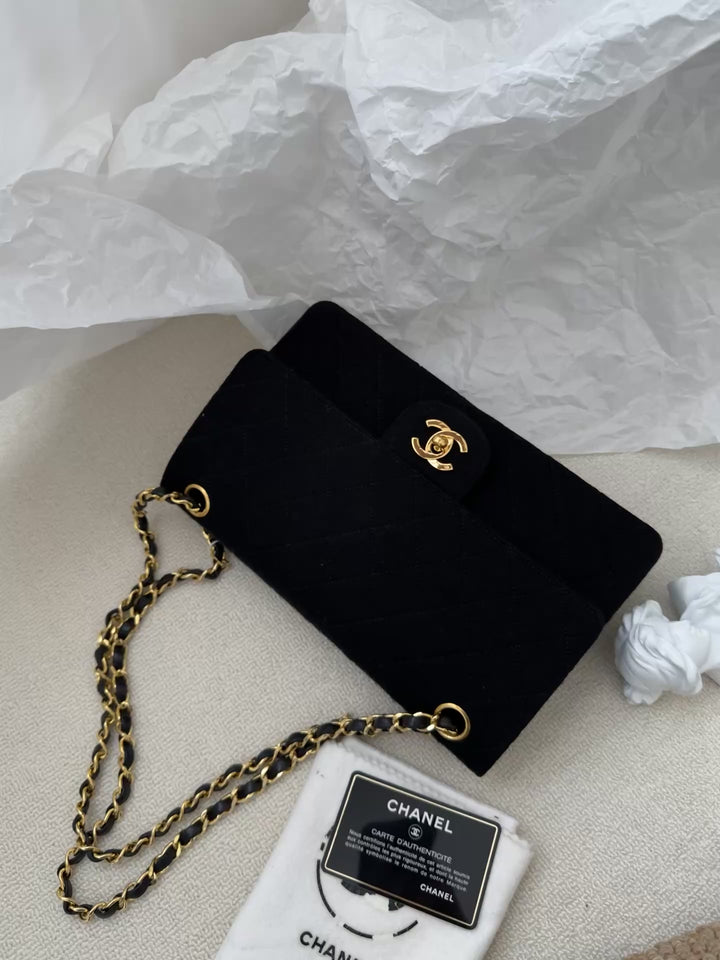 Chanel Fabric CF Double Flap 23cm 🖤✨ Timeless Classic in Rare Fabric