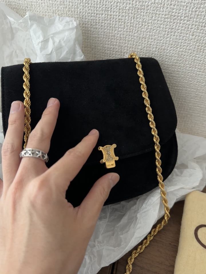 Celine Suede Triumph “Diamond Buckle” Crossbody🖤✨ | Timeless Parisian Elegance