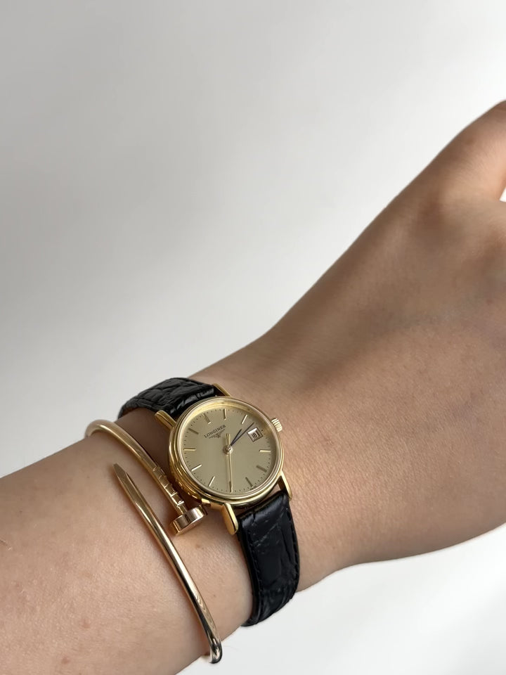 LONGINES Vintage Watch ✨｜Gold-Tone Case × Black Leather Strap × Minimalist Dial