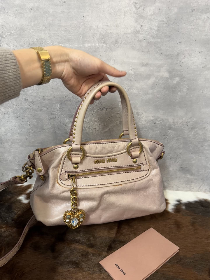 Miu Miu “Motor Bag” Small Size 💗✨ | With Original Strap & Crystal Heart Charm