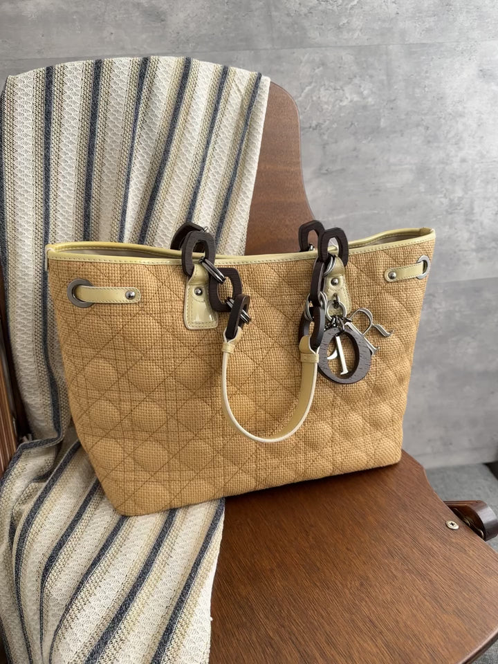 Dior Panarea Quilted Tote Bag with Wood Charm