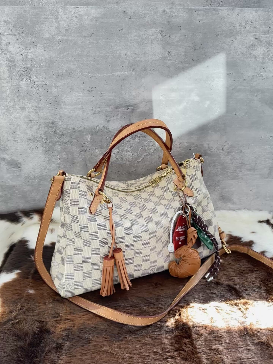 LOUIS VUITTON Damier Azur Tassel Tote Bag｜Classic Checkered Canvas × Original Shoulder Strap × Zipped Everyday Design 🤍✨