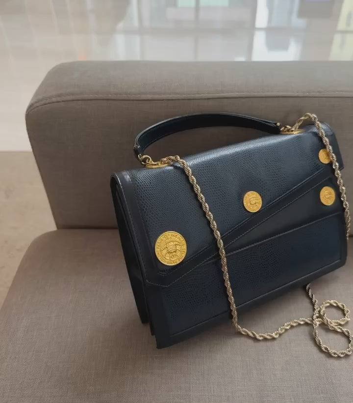 CELINE Navy & Black “Globe Coin” Document Bag｜Rare Convertible Vintage Treasure 🌏✨