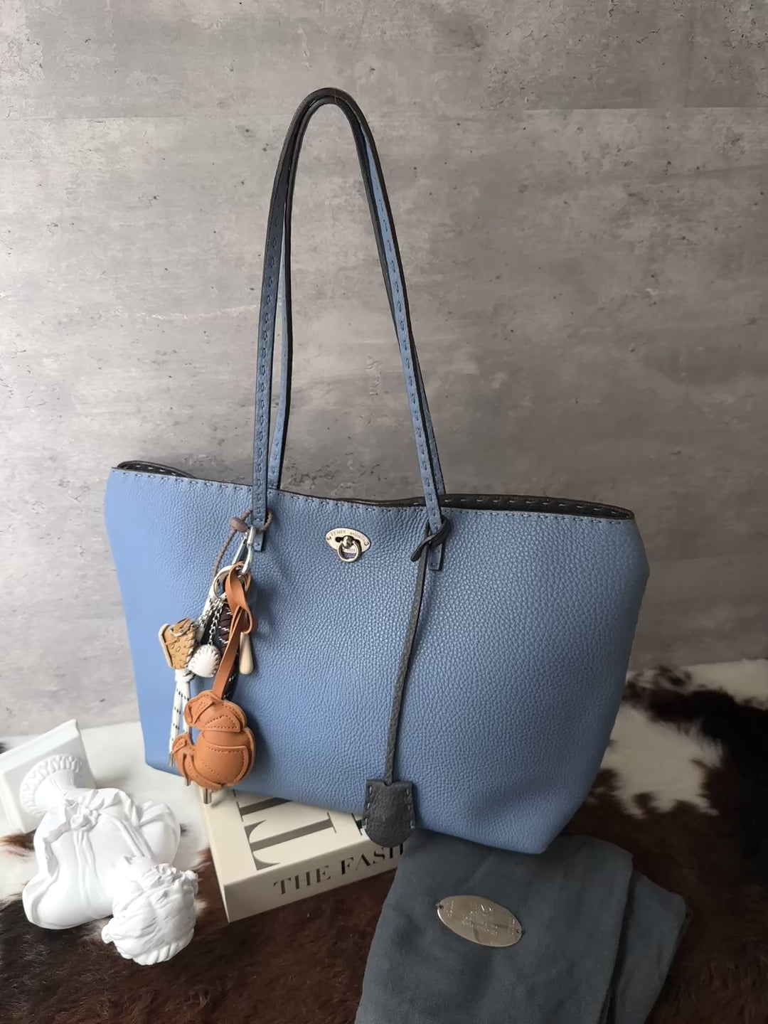 Fendi Selleria Leather Tote Bag 🩵｜Blue Leather｜Fendi Lock｜Laptop Friendly