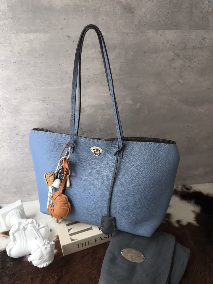 Fendi Selleria Leather Tote Bag 🩵｜Blue Leather｜Fendi Lock｜Laptop Friendly