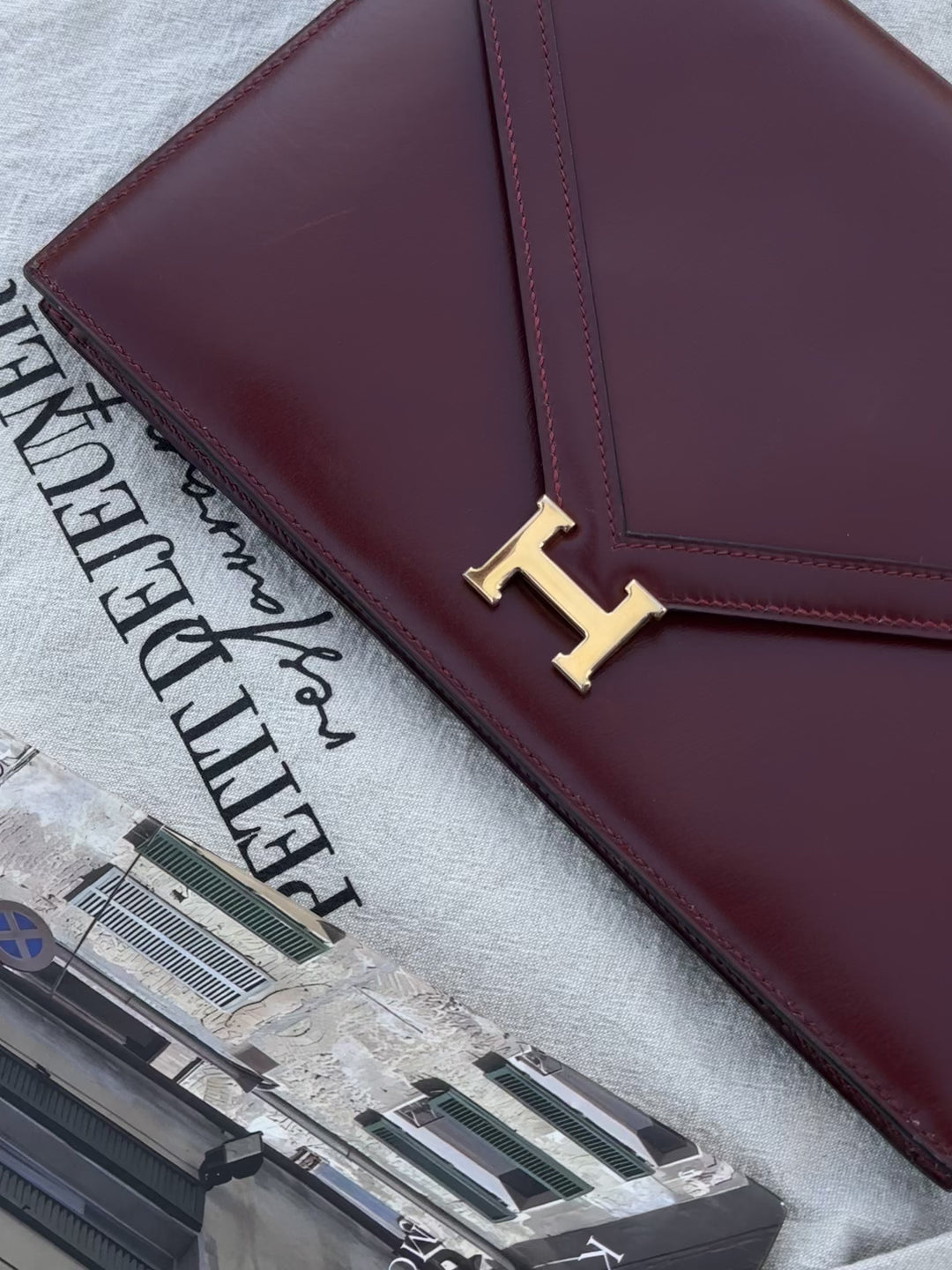 HERMÈS Lydie Box Calf Leather Bag 🍷｜Rouge H × Gold Hardware × 1977 Vintage✨