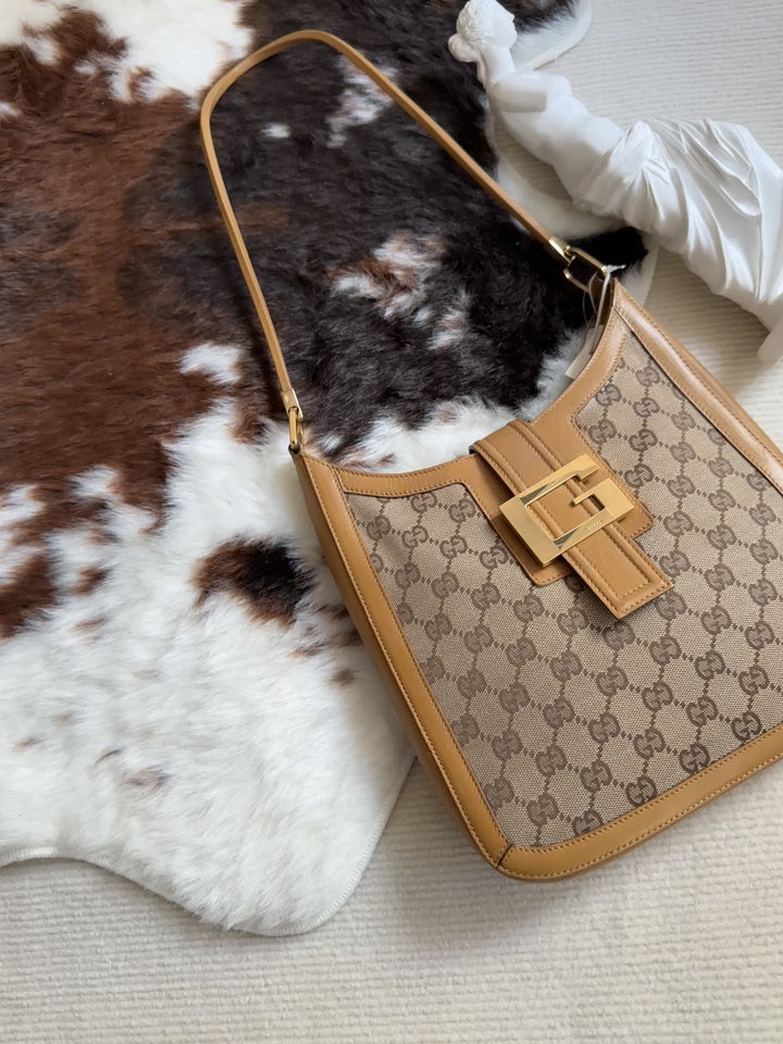 Gucci Monogram “Milk Tea” Large G-Buckle Hobo 🤎 | Retro Chic Meets Everyday Elegance