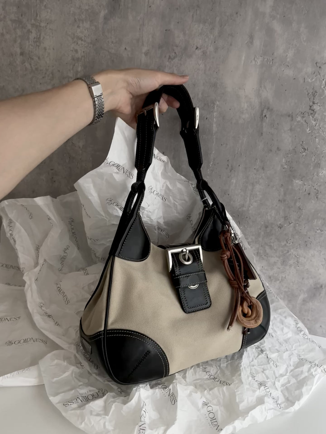 PRADA Canvas & Leather Hobo Bag – Side Logo Detail × Convertible to Crossbody 🖤