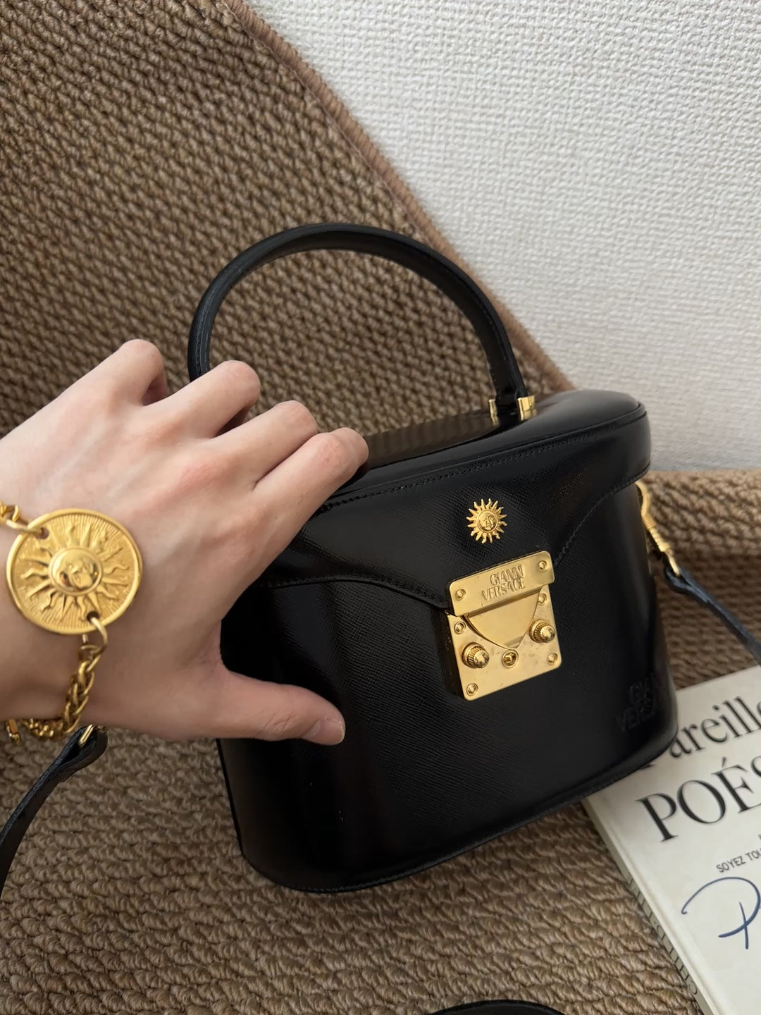 Versace Sun God Padlock Box Bag — Black Leather with Detachable Medallion Bracelet 🌞✨ Near-Mint Collector’s Piece