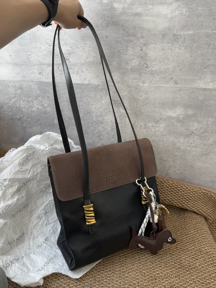 LOEWE Chocolate Brown & Black Snake-Bone Shoulder Bag 🤎