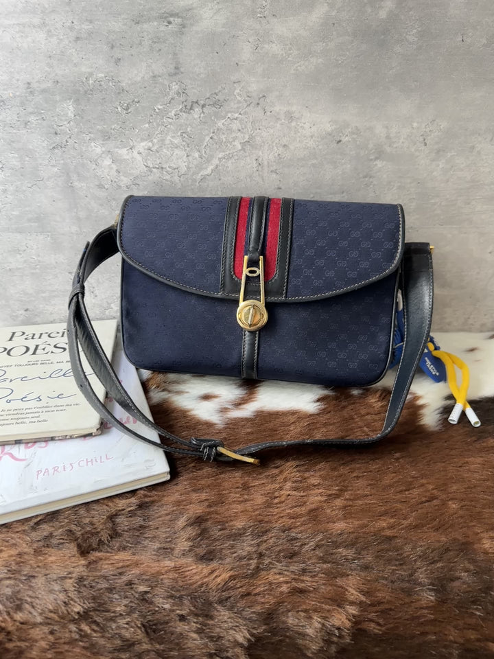 Gucci Micro GG Canvas Crossbody Bag ❤️💙｜Micro GG Canvas｜Web Stripe Accent｜Vintage Turn Lock