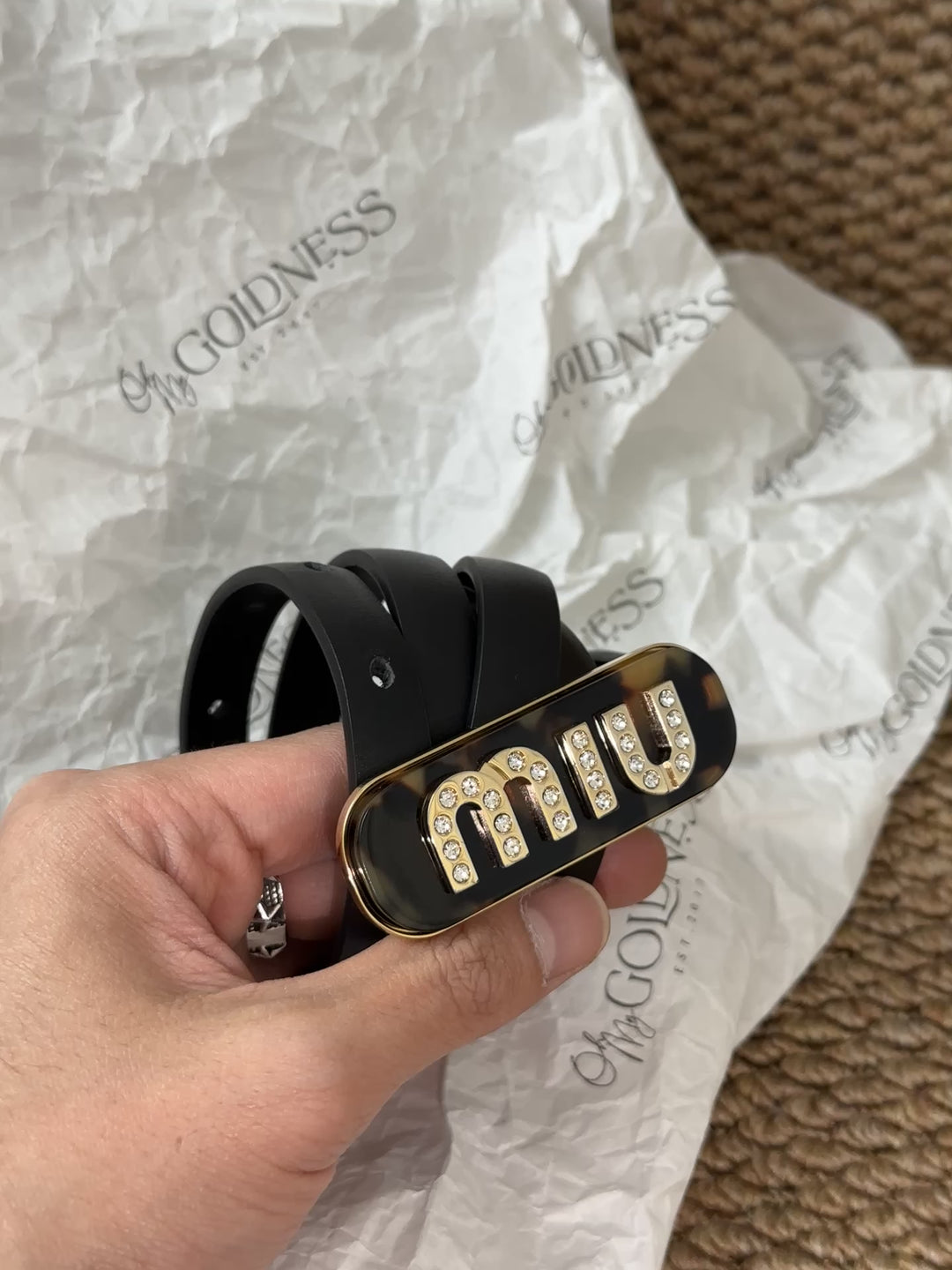 MIU MIU Tortoiseshell Crystal Logo Belt ✨｜Small Size Elegance