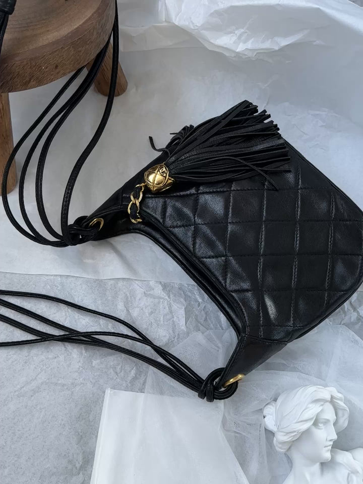 CHANEL Mini Hobo Crossbody – Black Quilted with Gold Ball Tassel 🖤✨