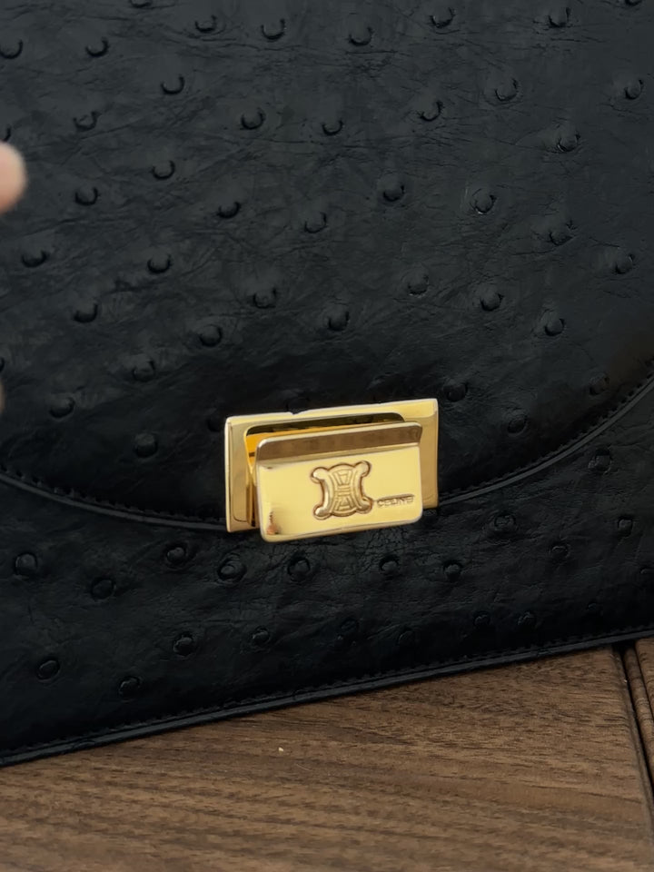 Celine Ostrich Leather Triomphe Envelope Bag 🖤✨ Rare & Collectible