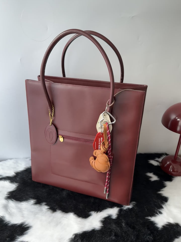 Cartier Leather Tote Bag ❤️｜Classic Bordeaux Tone × Signature Logo Tag × Spacious Everyday Carry
