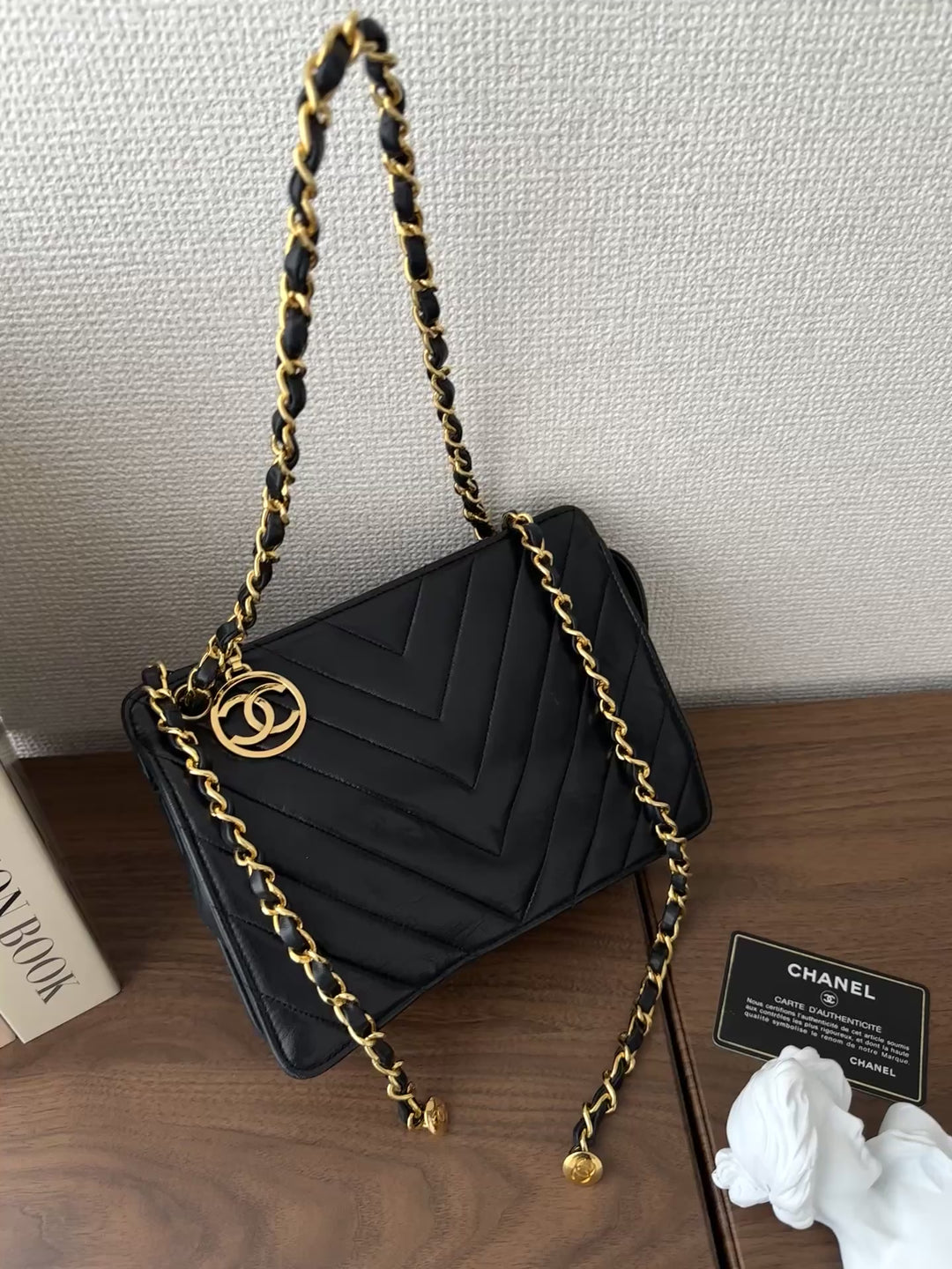 Chanel Round CC Charm V-Stitch Shoulder Bag 🖤✨ with Card & Sticker