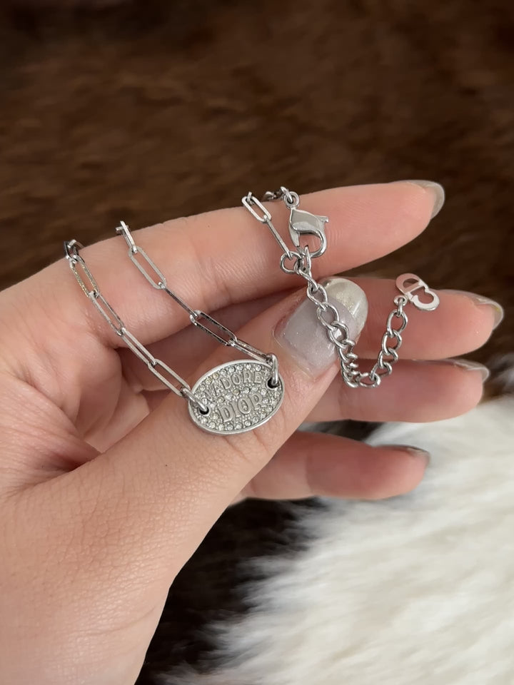 Dior “Crystal Logo Tag Necklace” ✨🤍 | Modern Sparkle & Chic Minimal Luxury
