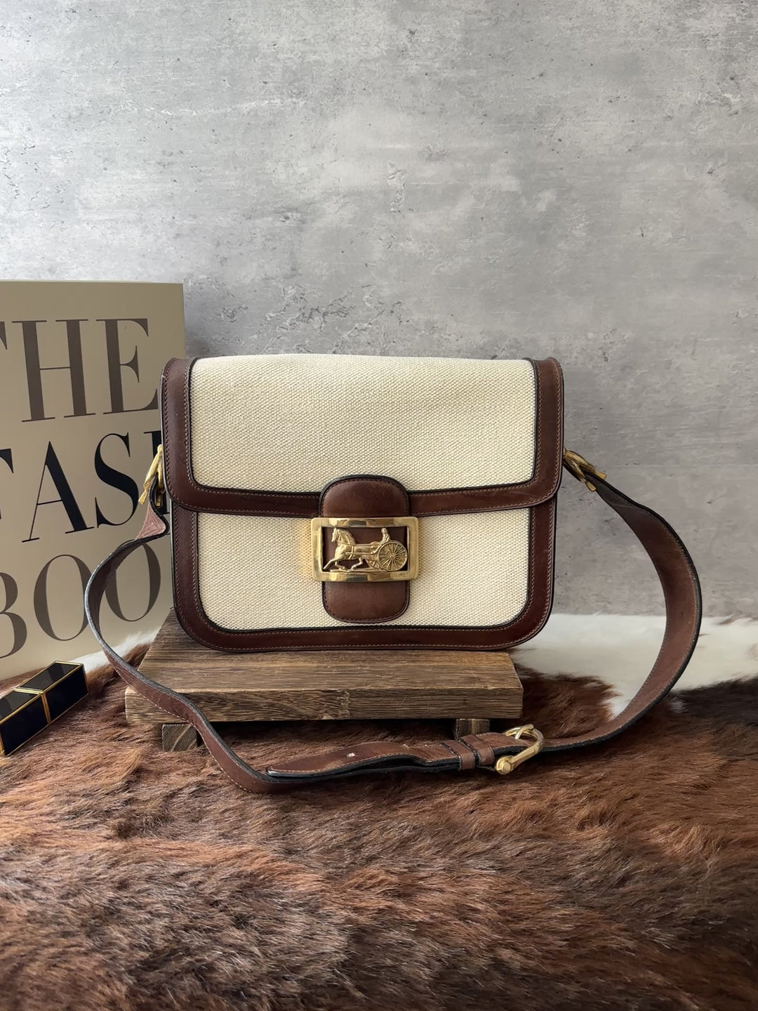 CELINE Horse Carriage Box Bag 🤎｜Cream Canvas × Caramel Leather × Convertible Carry