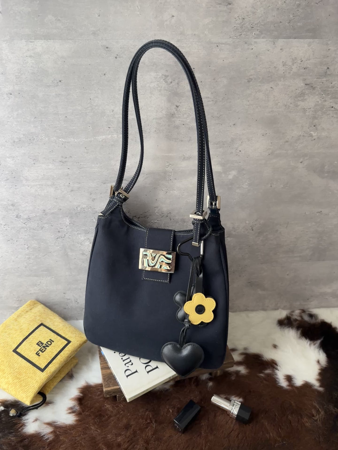 Fendi Denim Blue Wave Enamel Buckle Shoulder Bag 🩵｜Denim Blue Finish｜Contrast Stitching｜Small Practical Size