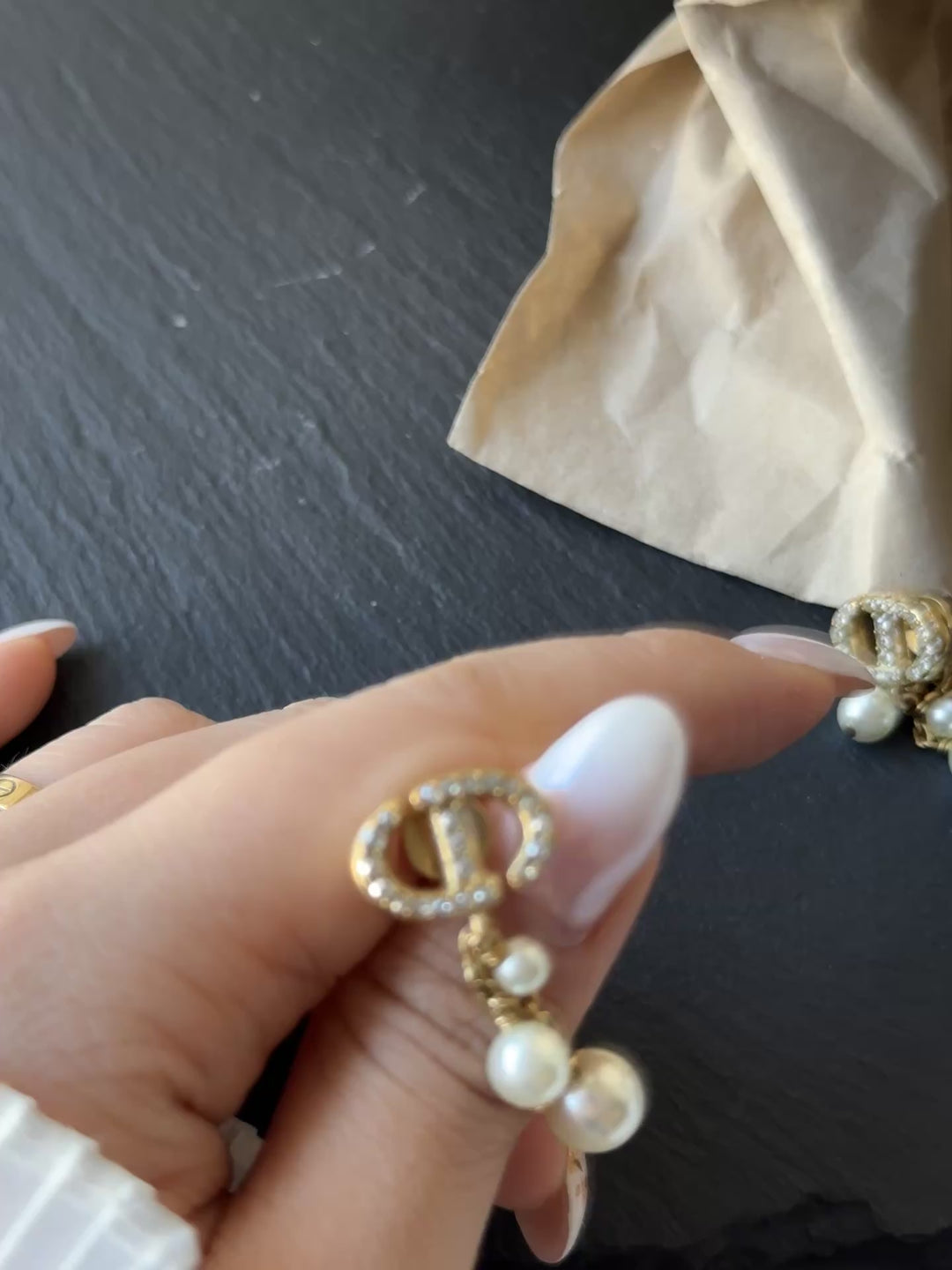 DIOR CD Logo Drop Pearl Earrings ✨｜Elegant Gold & Pearl Fusion