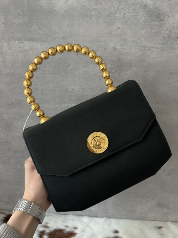 CELINE ✨ Satin Beaded-Handle Kelly Bag｜Opulent Gold Details × Iconic Red Interior × Rare Vintage Find