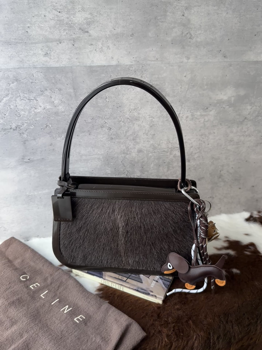 CELINE Vintage Pony Hair Hobo Bag 🤎｜Full Set × Logo Tag × Structured Vintage Shape