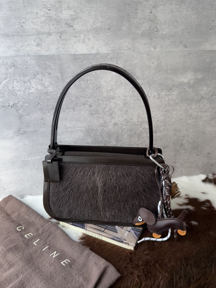 CELINE Vintage Pony Hair Hobo Bag 🤎｜Full Set × Logo Tag × Structured Vintage Shape