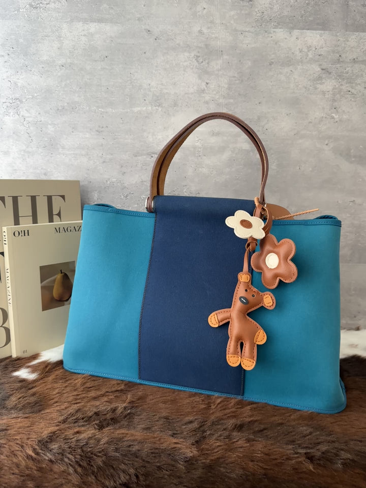 Hermès Cabag Tote Bag 🩵💙｜Colour-Block Canvas × Two-Way Carry × With Box