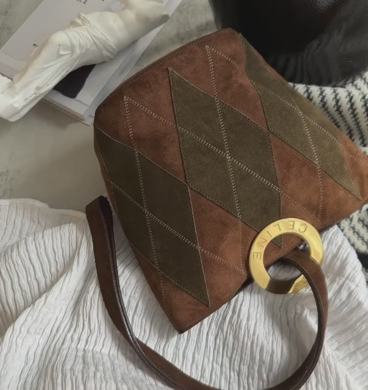 Celine Rare Olive Green Chocolate Bucket Bag
