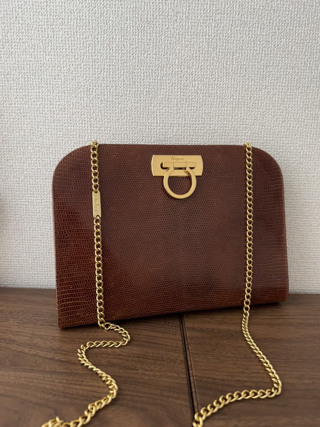 Salvatore Ferragamo Lizard Leather Chain Shoulder Bag 🤎✨ Excellent Condition | Timeless Elegance