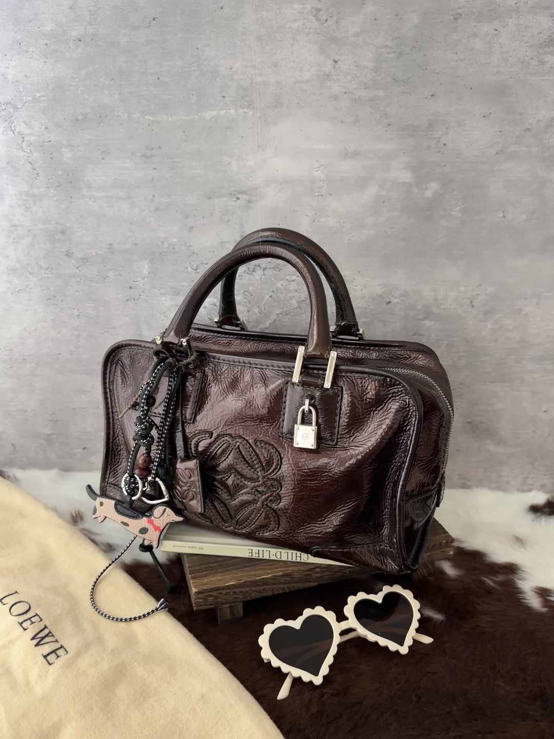 Loewe Small Amazona Bag 🖤❤️｜Glossy Patent Finish｜Iconic Anagram Detail｜Compact Collectible