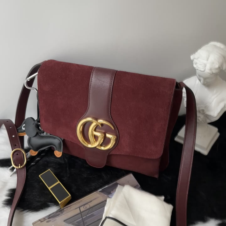 Gucci Large GG Suede Messenger Bag ❤️｜Oversized GG Hardware × Rich Burgundy Suede × Rare Full Set Find